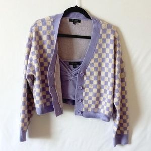 Witty Fox Checkered Crop Top Sweater Cardigan Set